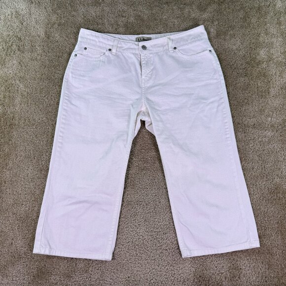 LL Bean Favorite Fit Cropped Capri Pants Womens Size 14 Petite White 35x19 E729 - Picture 1 of 13